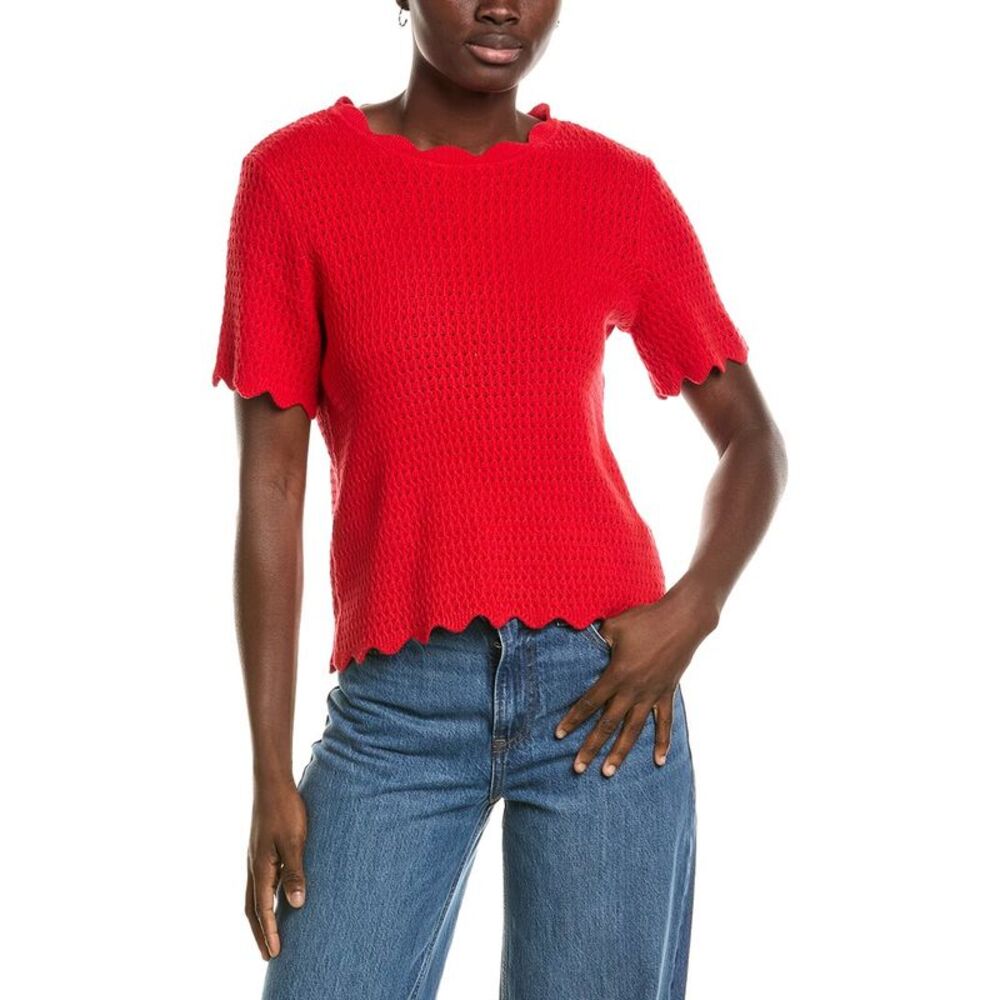 Cece Womens Pointelle Sweater, Red